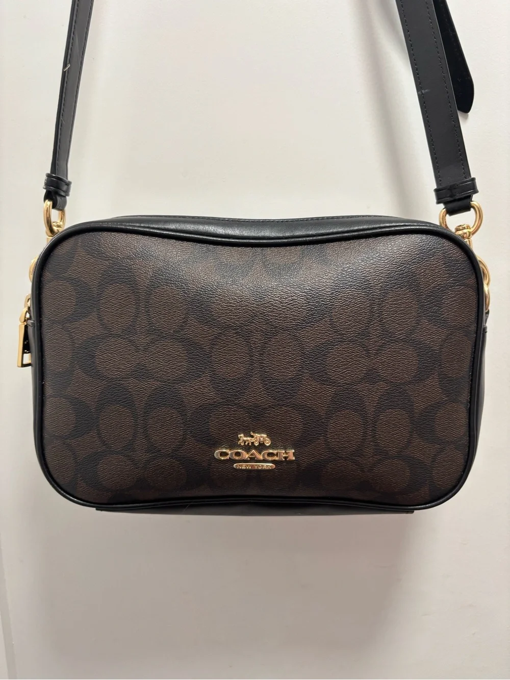 Coach Jes Crossbody Bag in Brown Black Signature Canvas F68168